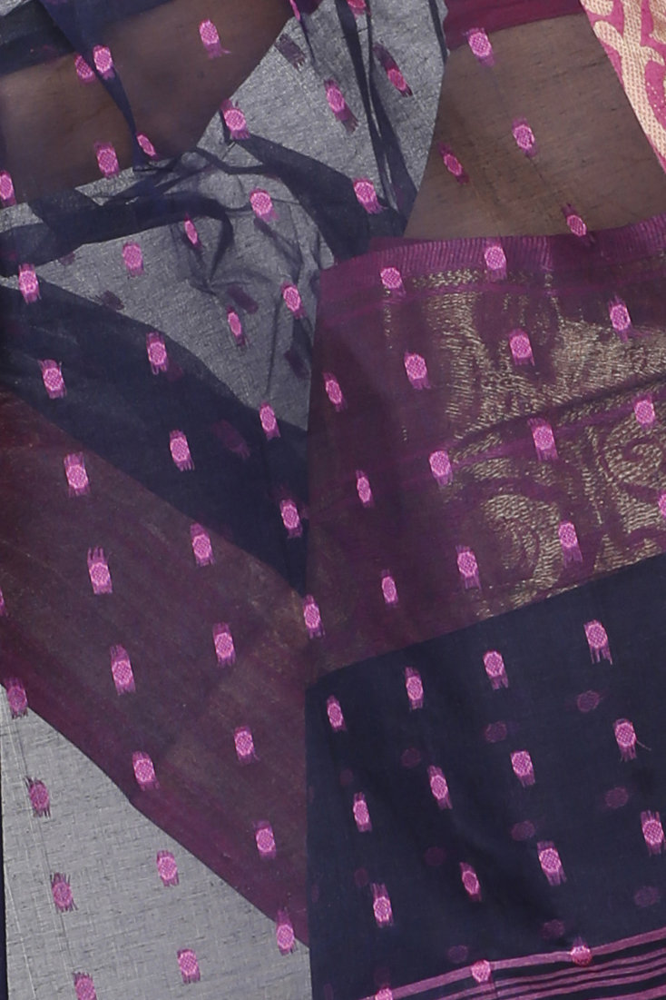 Night Blue Pure Cotton Sachi Tant Saree (1023)